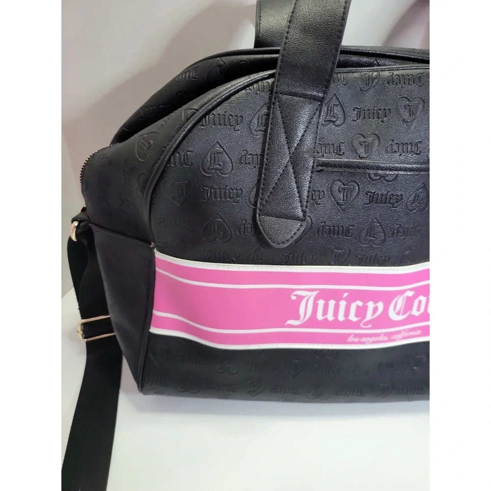 Juicy Couture Black/Pink Embossed Logo Satchel‎ Bag Gold Hardware Zipper Closure